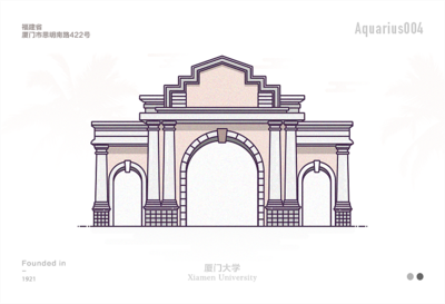 中國大學特色校門icon描邊風設計